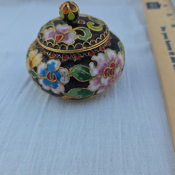 Source Unknown Other - Cloisonne Floral Jar Candle Small Lidded Metal Enamel Multicolor Decor Accent